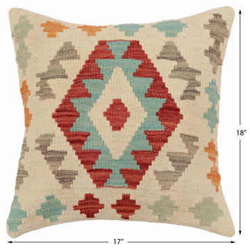 handmade Traditional Pillow Beige Red Hand-Woven SQUARE 100% WOOL  Hand woven turkish pillow  2 x 2
